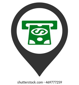 Cash Machine Pointer icon. Vector style is bicolor flat iconic symbol with rounded angles, green and gray colors, white background.