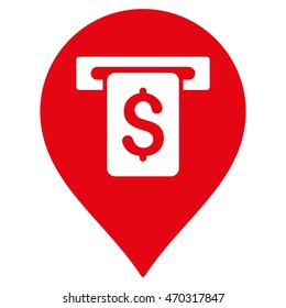 Cash Machine Pointer icon. Vector style is flat iconic symbol with rounded angles, red color, white background.