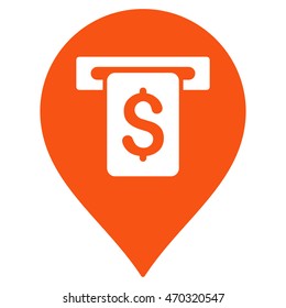Cash Machine Pointer icon. Vector style is flat iconic symbol with rounded angles, orange color, white background.