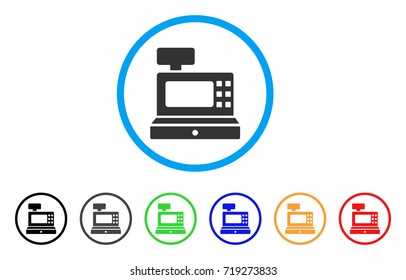 Cash Machine rounded icon. Style is a flat cash machine gray symbol inside light blue circle with black, gray, green, blue, red, orange variants. Vector designed for web and software interfaces.