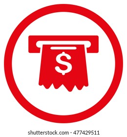 Cash Machine rounded icon. Vector illustration style is flat iconic symbol, red color, white background.