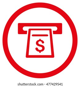 Cash Machine rounded icon. Vector illustration style is flat iconic symbol, red color, white background.