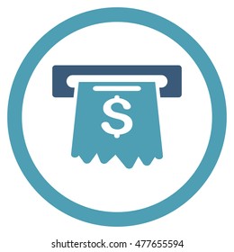 Cash Machine rounded icon. Vector illustration style is flat iconic bicolor symbol, cyan and blue colors, white background.