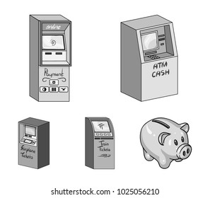 Cash machine for cash, terminal for payment, ticket machine. Terminals set collection icons in monochrome style isometric vector symbol stock illustration web .