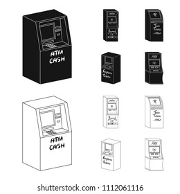 Cash machine for cash, terminal for payment, ticket machine. Terminals set collection icons in black,outline style isometric vector symbol stock illustration web .