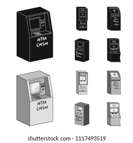 Cash machine for cash, terminal for payment, ticket machine. Terminals set collection icons in black,monochrome style isometric vector symbol stock illustration web .