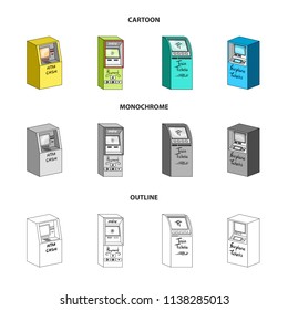 Cash machine for cash, terminal for payment, ticket machine. Terminals set collection icons in cartoon,outline,monochrome style isometric vector symbol stock illustration web .