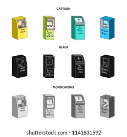 Cash machine for cash, terminal for payment, ticket machine. Terminals set collection icons in cartoon,black,monochrome style isometric vector symbol stock illustration web .