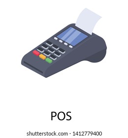 Cash machine used as digital payment, pos isometric icon 