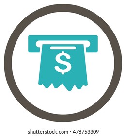 Cash Machine vector bicolor rounded icon. Image style is a flat icon symbol inside a circle, grey and cyan colors, white background.