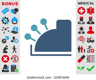 Cash Machine vector icon. Style is bicolor flat symbol, cyan and blue colors, rounded angles, white background.