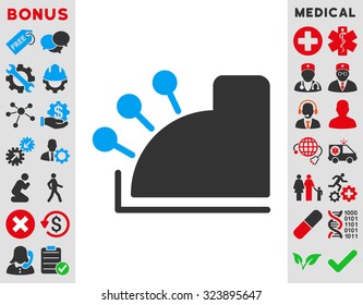 Cash Machine vector icon. Style is bicolor flat symbol, blue and gray colors, rounded angles, white background.