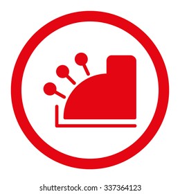 Cash Machine vector icon. Style is flat rounded symbol, red color, rounded angles, white background.