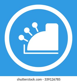 Cash Machine vector icon. Style is flat rounded symbol, white color, rounded angles, blue background.