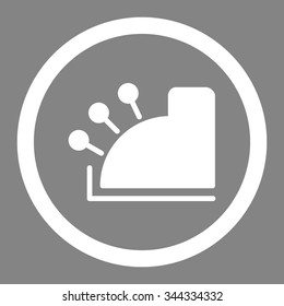 Cash Machine vector icon. Style is flat rounded symbol, white color, rounded angles, gray background.