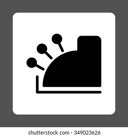 Cash Machine vector icon. Style is flat rounded square button, black and white colors, gray background.