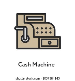 Cash Machine Vintage Antique Retail Shop Minimal Color Flat Line Outline Stroke Icon