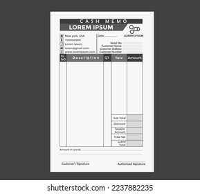 Cash Memo Design for Print