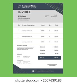 Formato de nota de efectivo Nota de factura Diseño de Factura Vector de Factura de factura Plantilla de Factura Corporativa
