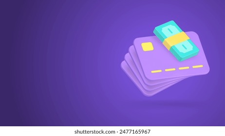 Cash money banknote transaction send credit debit card online banking transfer 3d vector banner billboard template. Currency putting to account bill commercial exchange financial management payment