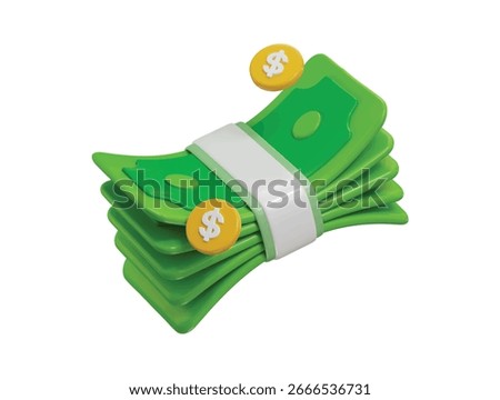 Cash Money bundle icon 3d render concept of financial exchange, paper bills, Dollar bundle with golden coins, Bundle of money, 3d banknotes icon vector illustration