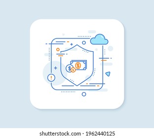 Cash money with Coins line icon. Abstract vector button. Banking currency sign. Dollar or USD symbol. Dollar money line icon. Protect shield concept. Vector