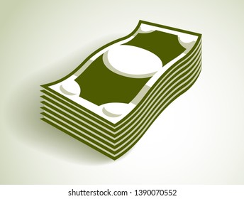 Cash money dollar banknote stack vector simplistic illustration icon or logo, business and finance theme, income taxes revenue prize.