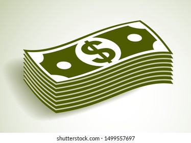 Cash money dollar banknote stack vector simplistic illustration icon or logo, business and finance theme, income taxes revenue prize.