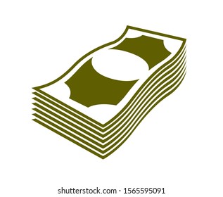 Cash money dollar banknote stack vector simplistic illustration icon or logo, business and finance theme, income taxes revenue prize.