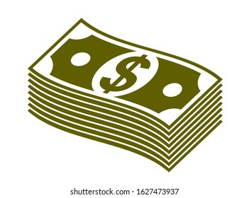 Cash money dollar banknote stack vector simplistic illustration icon or logo, business and finance theme, income taxes revenue prize.