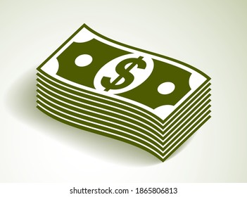 Bargeld-Dollar-Banknoten-Stack Vektorsymbol oder Logo vereinfachend, Geschäfts- und Finanzthema, Einkommen Steuern Preis.