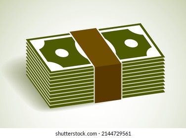 Cash money dollar banknote stack vector simplistic illustration icon or logo, business and finance theme, income taxes revenue prize.