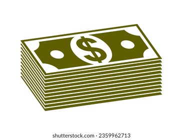 Cash money dollar banknote stack vector simplistic illustration icon or logo, business and finance theme, income taxes revenue prize.