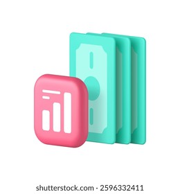 Cash money dollar budget balance accountancy financial analyzing 3d icon realistic vector illustration. Banking currency finance statistic analysis investment economy earnings expenses management