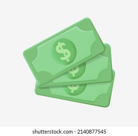 Cash money dollar fan green currency paper banknote realistic 3d icon vector illustration. Minimalist financial success budget banking bill richness economy income salary investment. Wage payment