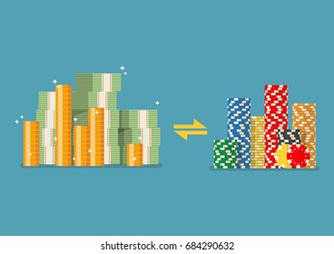 Cash money exchange for casino chips. Vector illustration