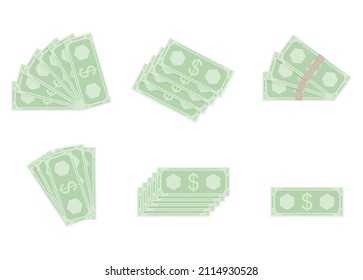 Aficionado al dinero en efectivo y pila, salario o salario de los billetes. Ahorro de vectores y billetes, pila de impuestos, dinero de ganancias e ilustración de ingresos o beneficios