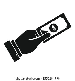 Cash money in hand icon. Simple illustration of cash money in hand vector icon for web design isolated on white background