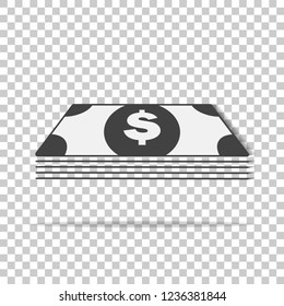 Cash  money icon on transparent background. Flat image money with shadow. Layers grouped for easy editing illustration. For your design.