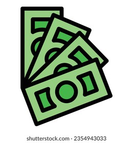 Cash money icon outline vector. Freedom passive. Work rich color flat