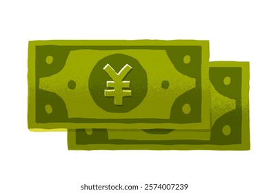 Cash Money with Japanese yen Sign or Paper Money Illustration Isolated on White Background