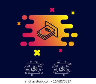 Cash money line icon. Banking currency sign. Dollar or USD symbol. Gradient banner with line icon. Abstract shape. Vector