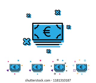 Cash money line icon. Banking currency sign. Euro or EUR symbol. Line icon with geometric elements. Bright colourful design. Vector