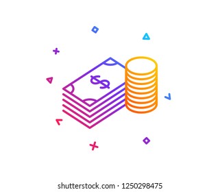 Cash money line icon. Banking currency sign. Dollar or USD symbol. Gradient line button. Savings icon design. Colorful geometric shapes. Vector