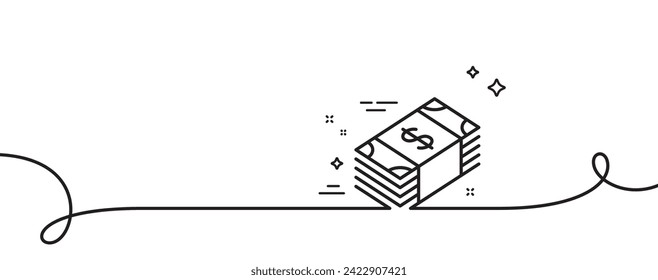 Cash money line icon. Continuous one line with curl. Banking currency sign. Dollar or USD symbol. Usd currency single outline ribbon. Loop curve pattern. Vector