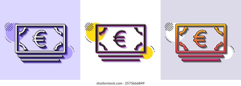 Cash money line icon. Halftone dotted pattern. Gradient icon with grain shadow. Banking currency sign. Euro or EUR symbol. Line euro currency icon. Various designs. Vector