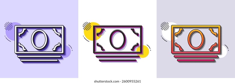 Cash money line icon. Halftone dotted pattern. Gradient icon with grain shadow. Banking currency sign. ATM service symbol. Line cash money icon. Various designs. Vector