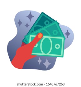 Cash money payment flat icon, vector sign,  Hand with money bill colorful pictogram isolated on white. Symbol, logo illustration. Flat style design