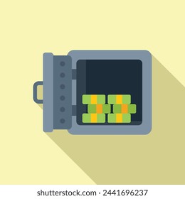 Cash money in secured safe icon flat vector. Key locker. Cash vault store
