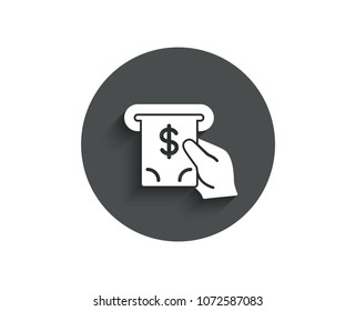 Cash money simple icon. Banking currency sign. Dollar or USD symbol. ATM service. Circle flat button with shadow. Vector